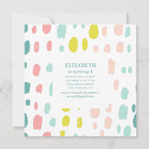 Cute brush strokes. Pink and mint kids birthday Invitation