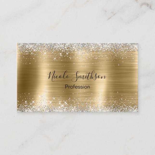 Cute brushed gold faux silver glitter appointment card (Front)