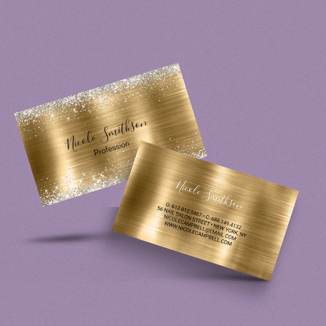 Cute brushed gold faux silver glitter business card (Creator Uploaded)