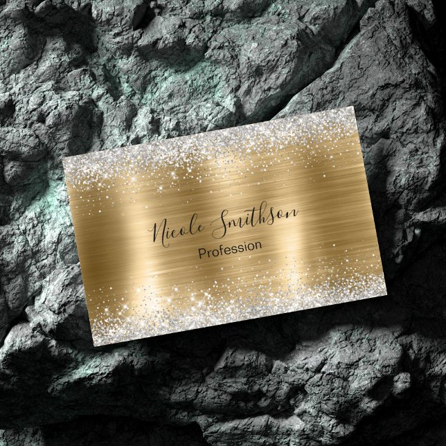 Cute brushed gold faux silver glitter magnetic business card (Creator Uploaded)