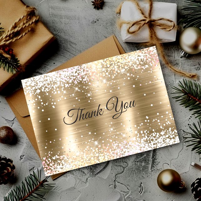 Cute brushed gold faux silver glitter thank you card (Creator Uploaded)
