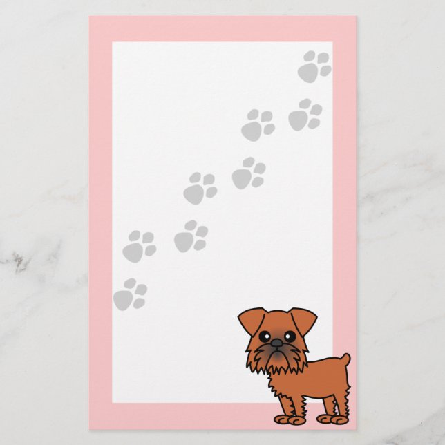 Cute Brussels Griffon Cartoon  - Pawprint Pink Stationery (Front)