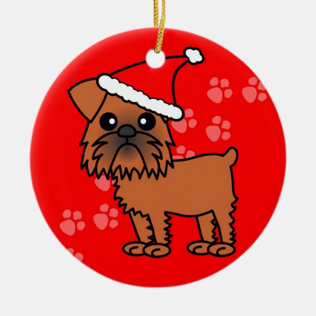 Cute Brussels Griffon Cartoon Santa Hat Ceramic Tree Decoration (Front)
