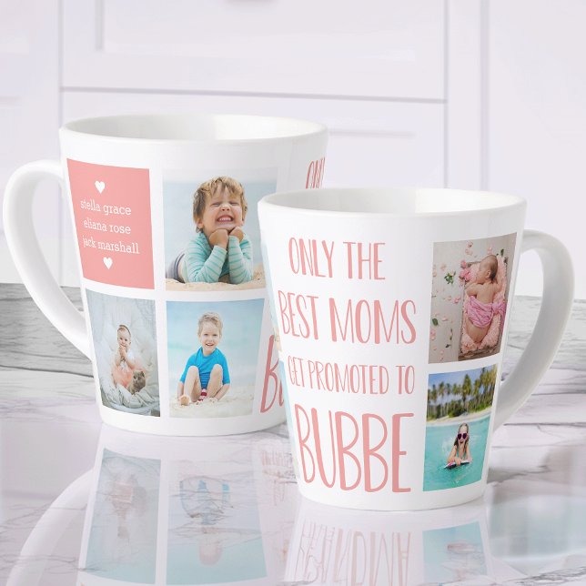 Cute Bubbe Grandchildren Photo & Name Latte Mug (Creator Uploaded)