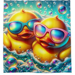 "Cute Bubble Bath Rubber Ducklings" Shower Curtain