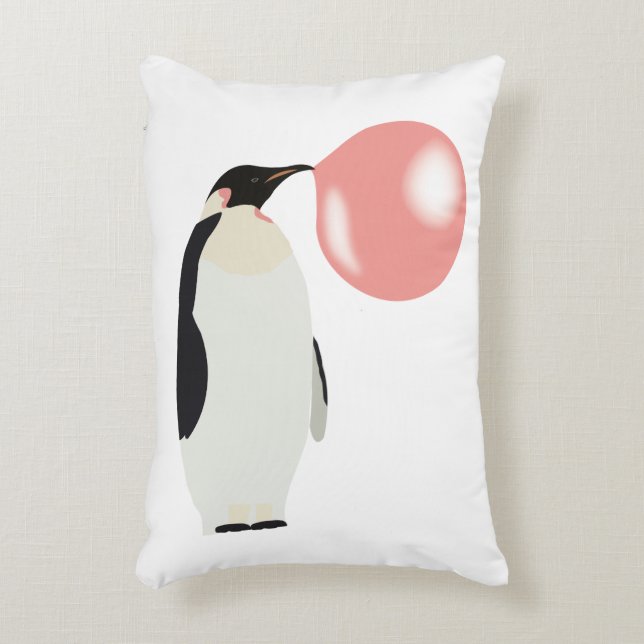 Cute Bubble Gum Penguin Blowing Bubble Decorative Cushion (Front(Vertical))