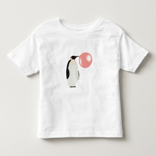 Cute Bubble Gum Penguin Blowing Bubble Toddler T-Shirt (Front)