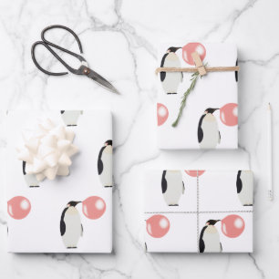 Cute Bubble Gum Penguin Blowing Bubble Wrapping Paper Sheet