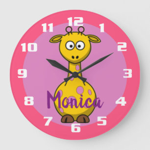 Cute Bubble gum Pink Monogramed Giraffe Large Clock