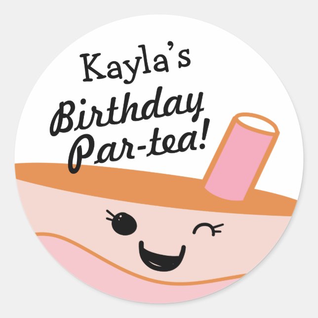 Cute Bubble Tea Boba Birthday Party  Classic Round Sticker (Front)