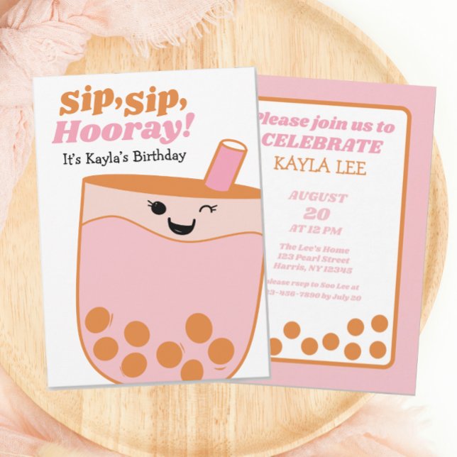 Cute Bubble Tea Girls Birthday Party Invitation (Creator Uploaded)