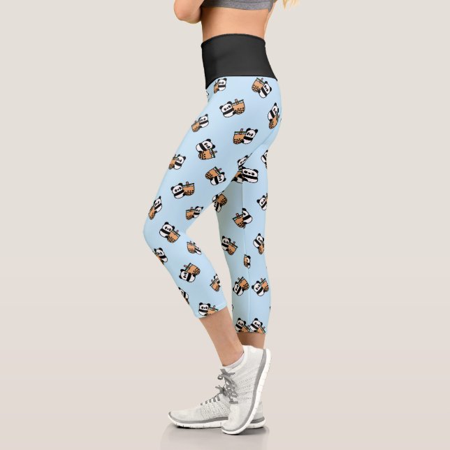 Cute Bubble Tea & Panda Bear Capri Leggings (Left)
