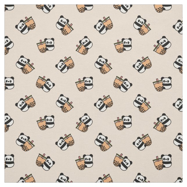 Cute Bubble Tea & Panda Bear Fabric (Swatch)