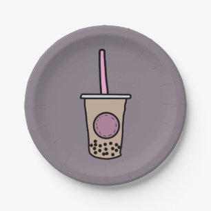 Cute bubble tea paper plate