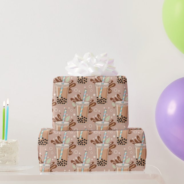 Cute Bubble Tea Pattern Wrapping Paper (Party Gifts)