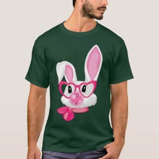 Cute Bubblegum Bunny With Pink Glasses Funny Girl  T-Shirt