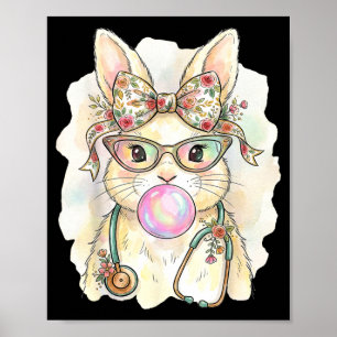 Cute Bubblegum Easter Nurse Bunny with Stethoscope Poster