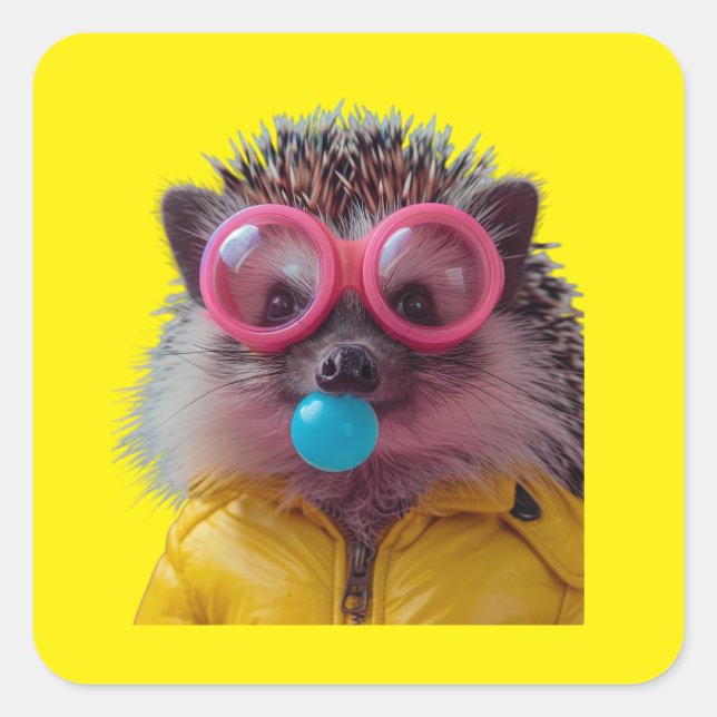 Cute Bubblegum Hedgehog Be Kind Yellow Square Stic Sticker (Front)