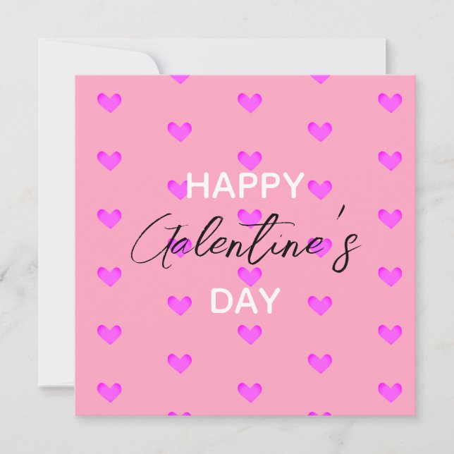 Cute Bubblegum Pink Hearts Happy Galentines Day Holiday Card (Front)