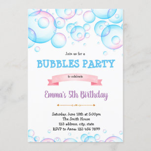 Cute bubbles birthday party invitation