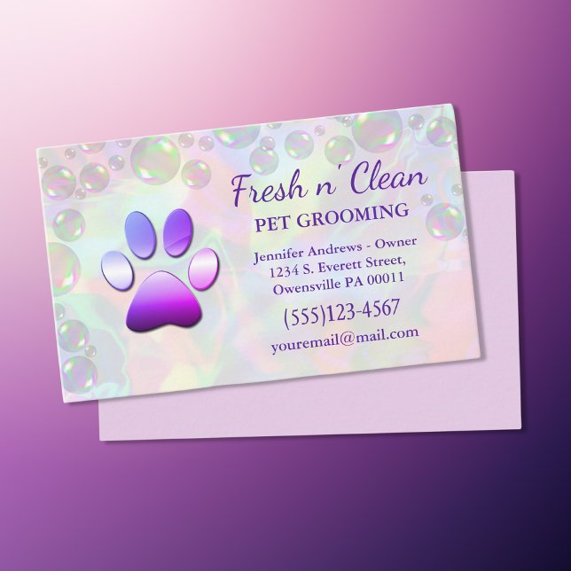 Cute Bubbles Incandescent Dog Paw Grooming Service Business Card (Creator Uploaded)