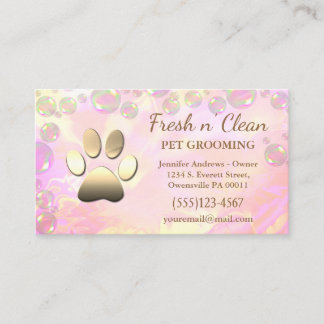 Cute Bubbles Incandescent Dog Paw Grooming Service Business Card