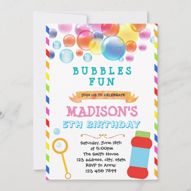 Cute bubbles word card invitation (Front)