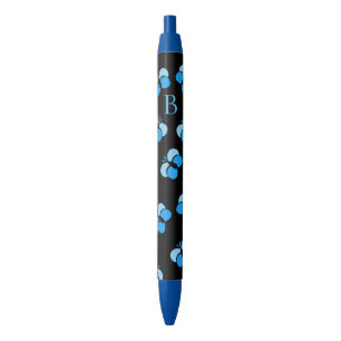 Cute Bubbly Blue Butterflies Monogram Ink Pen
