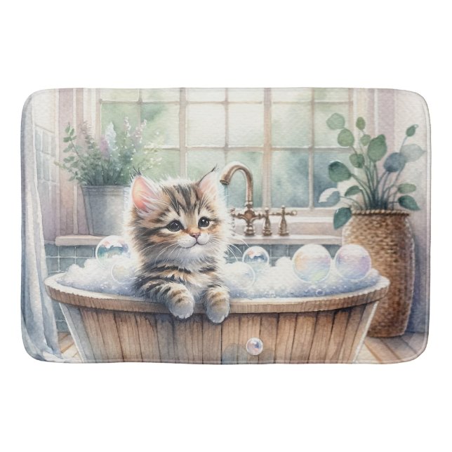 Cute Bubbly Kitten Bath Time Bath Mat (Front)
