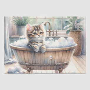 Cute Bubbly Kitten Bath Time Decoupage Tissue Paper