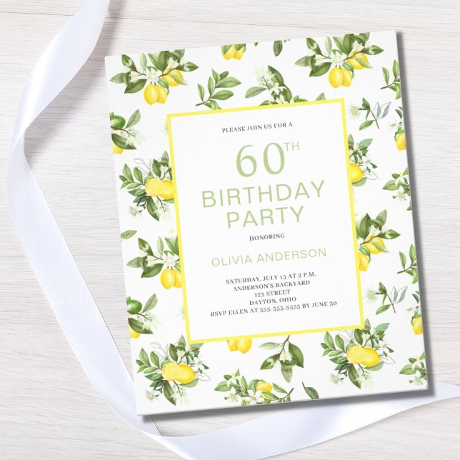 Cute Budget 60th Birthday Lemon Citrus Invitation Flyer (Creator Uploaded)