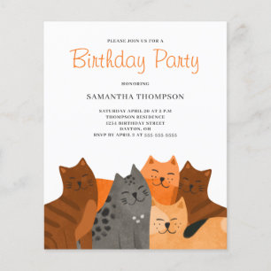 Cute Budget Cat Birthday Party Invitation Flyer