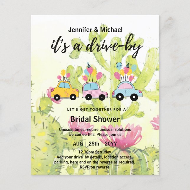 Cute BUDGET Drive-By Bridal Shower Invitations (Front)