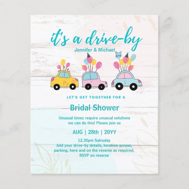 Cute BUDGET Drive-By Bridal Shower Invitations (Front)