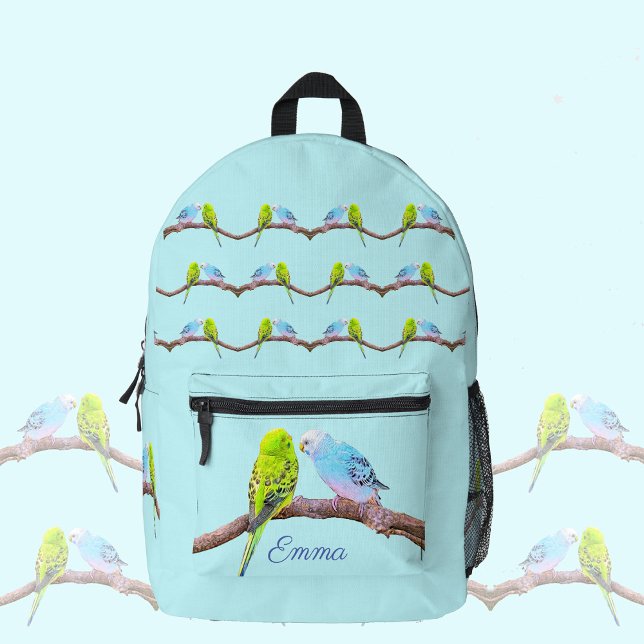 Cute budgie couple - personalizable kids  printed backpack (Creator Uploaded)