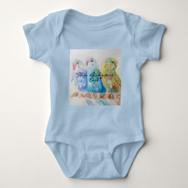 Cute Budgie First Birthday Pastel Bird Baby Birds Bodysuit (Front)
