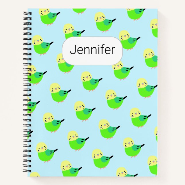 Cute Budgie Parakeet Lover Gift Custom Name  Notebook (Front)