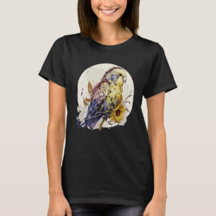 Cute Budgie Parakeet Sunflower Floral Bird T-Shirt