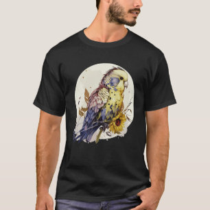 Cute Budgie Parakeet Sunflower Floral Bird T-Shirt