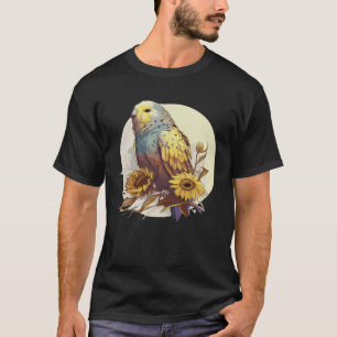 Cute Budgie Parakeet Sunflower Watercolor Bird T-Shirt