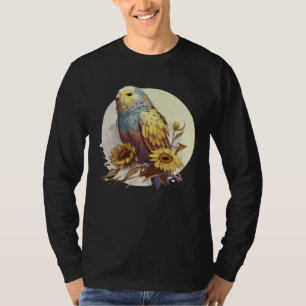 Cute Budgie Parakeet Sunflower Watercolor Bird T-Shirt