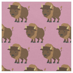 Cute Buffalo Bison Cartoon Kids Pink Fabric