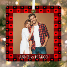Cute Buffalo Plaid Hearts Custom Couple Christmas