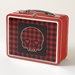Cute Buffalo Plaid Skull Metal Lunch Box