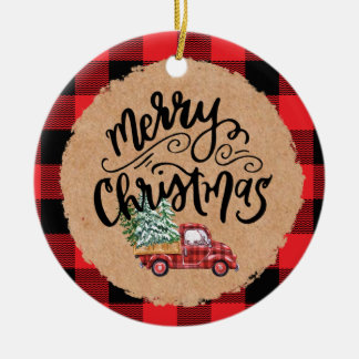 Cute Buffalo Plaid Truck Christmas Ornament