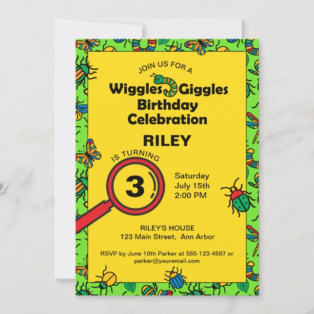 Cute Bug and Insect Kids Birthday Invitation (Front)