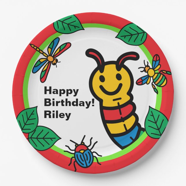 Cute Bug and Insect Kids Birthday Paper Plate (Front)