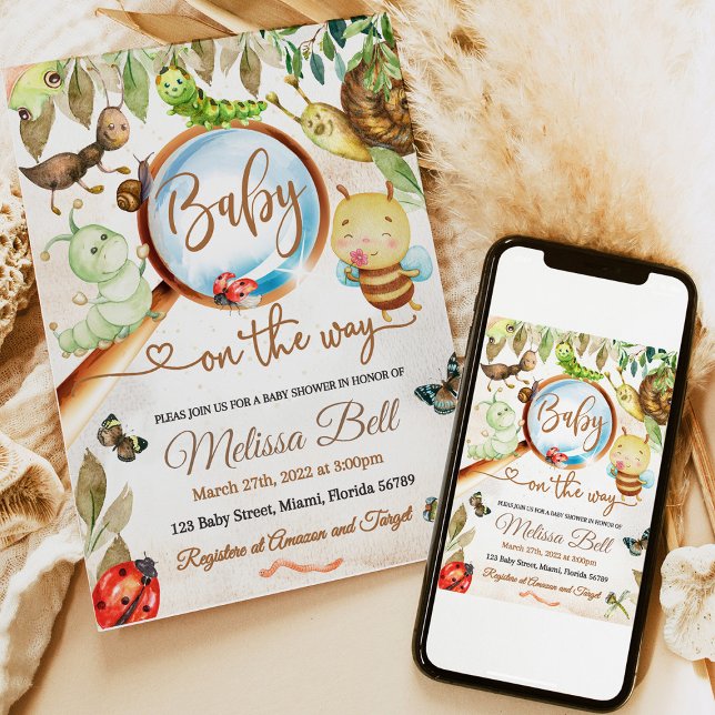 Cute Bug & Caterpillar Baby Shower Invitation (baby shower invitation, bug baby shower, woodland baby shower, cute bug invitation, ladybug baby sho)