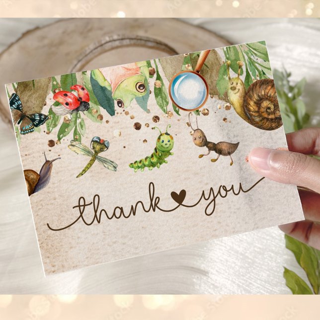 Cute Bug & Caterpillar Baby Shower  Thank You Card (Whimsical bug and caterpillar baby shower invitations! Adorable woodland theme with ladybugs, bees, )