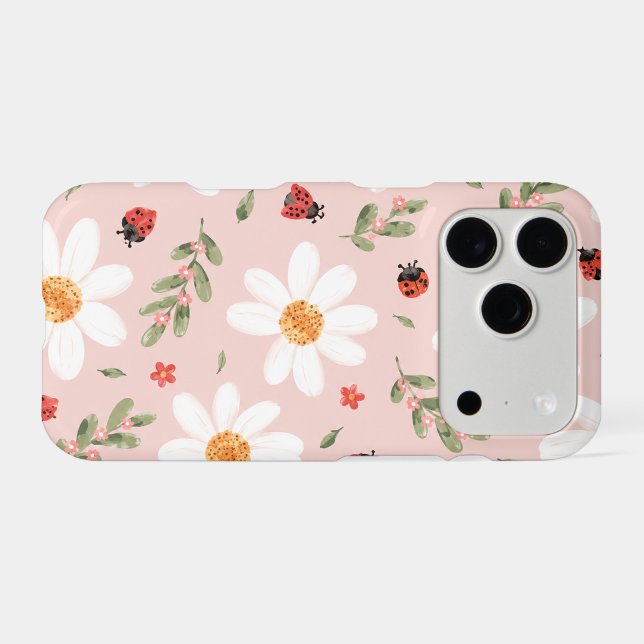 Cute Bug & White Flower iPhone Case (Back Horizontal)